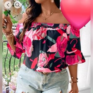PRIVE' PLUS SIZE WOMEN FLORAL OFF SHOULDER BLOUSE 0XL